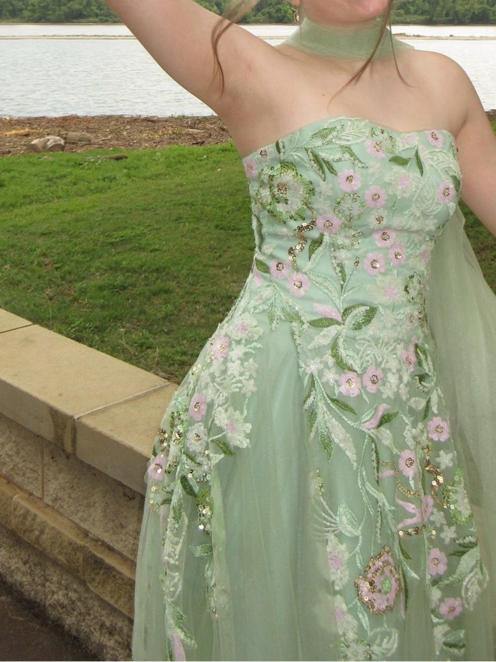 Strapless Green, Purple/Pink, Gold, Floor Length Prom Dress